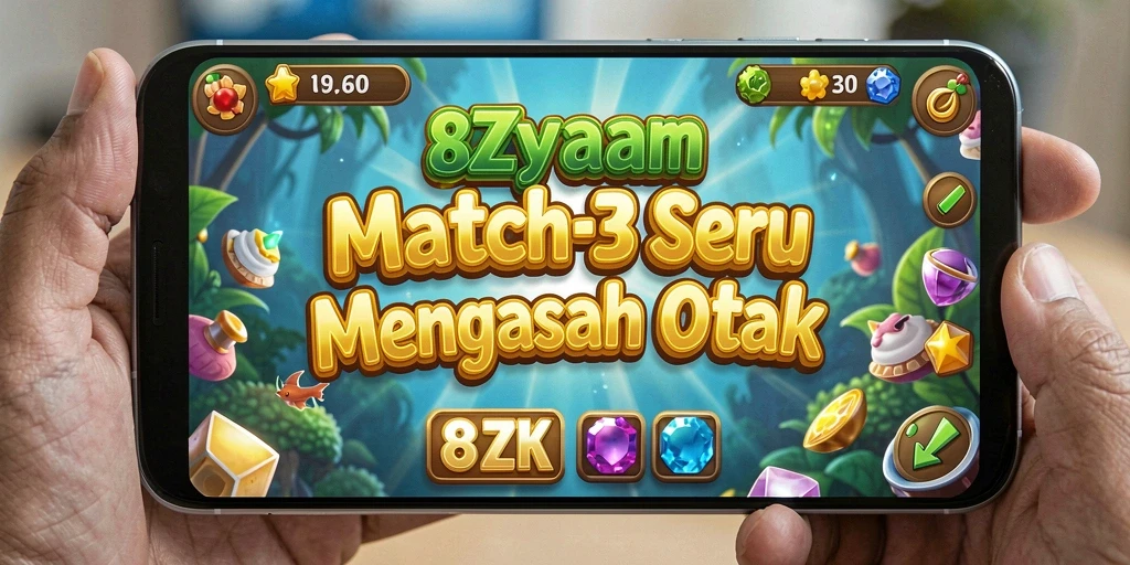 Screenshot gameplay 8ZK yang menampilkan aksi mencocokkan objek.