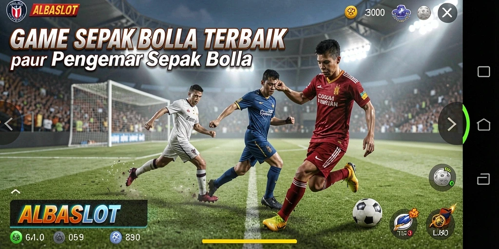 Tampilan gameplay ALBASLOT dengan aksi sepak bola yang mendebarkan.