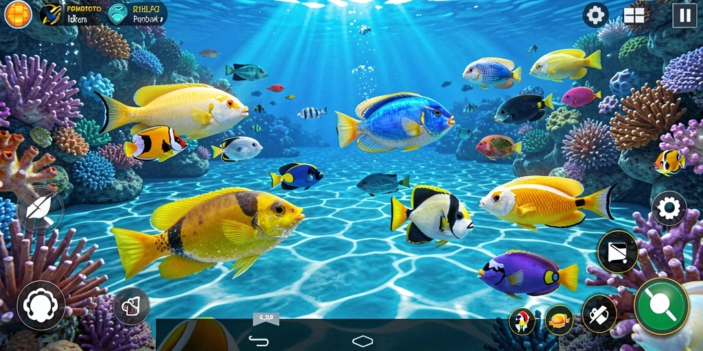Screenshot utama FOMOTOTO menampilkan gameplay menembak ikan yang seru.