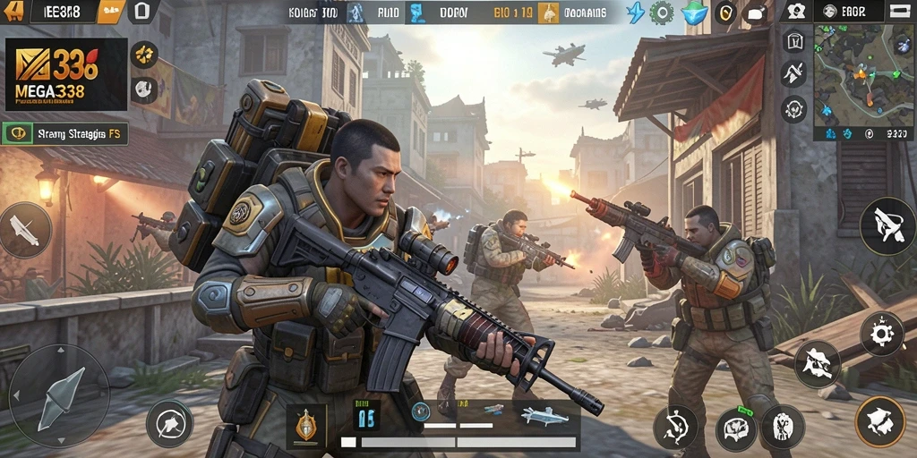 Gameplay MEGA338 yang mendebarkan dan penuh aksi dalam pertempuran FPS.