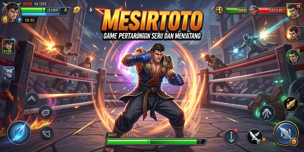 Tangkapan layar utama MESIRTOTO menampilkan aksi pertarungan intens antara karakter.