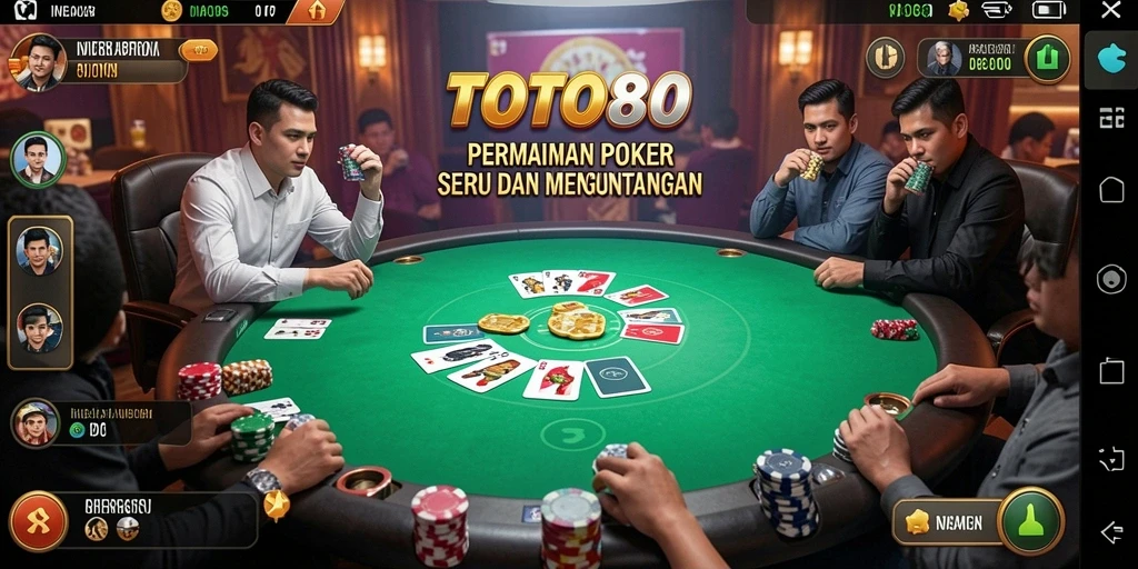 Tampilan gameplay utama dari TOTO80 yang menampilkan suasana poker yang dinamis.