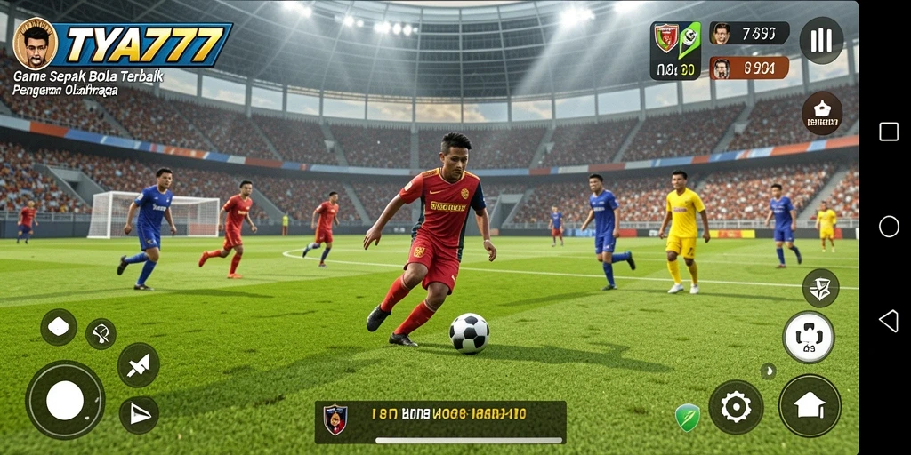 Screenshot gameplay TYA777 menampilkan aksi sepak bola seru dan dinamis.